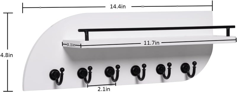 Karisky Key Holder for Wall, Decorative Key and Mail Organizer with 6 Sturdy Metal Hooks and Floating Shelf, 14 Inches Wood Wall Mounted Key Rack for Entryway, White and Black - Image 5
